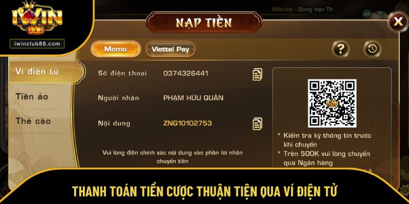 Nạp Tiền Iwin Thanh toán tiền cược thuận tiện qua ví điện tử